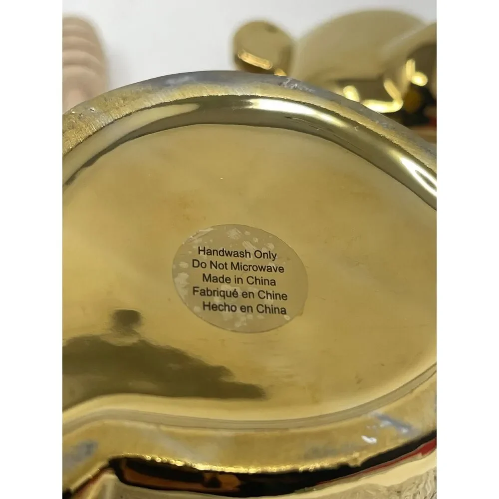 Anthropologie Gold Ceramic Bear Honey Pot Jar With Wooden Dipper Spoon
